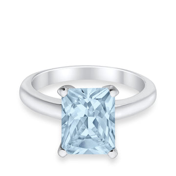 Solitaire Engagement Ring Radiant Simulated Aquamarine CZ 925 Sterling Silver